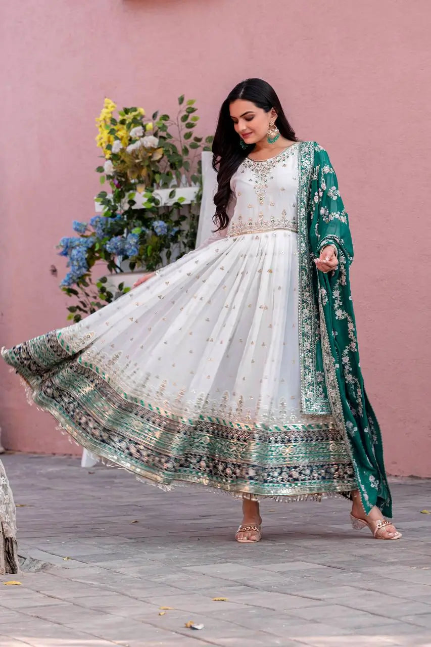 Heavy Faux Georgette Embroidered Anarkali Gown Set with Dupatta
