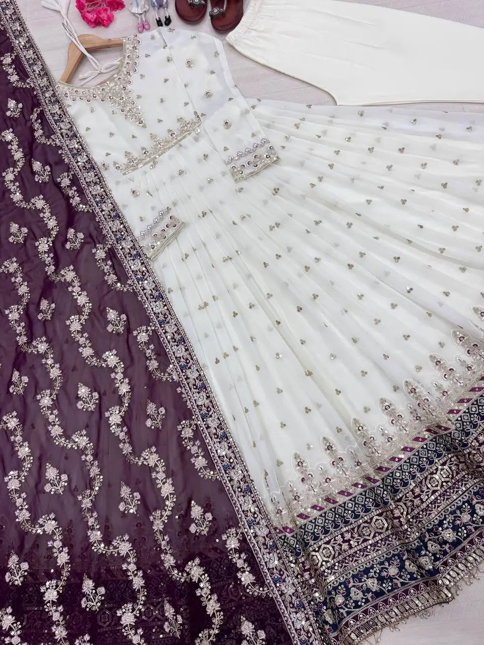 Heavy Faux Georgette Embroidered Anarkali Gown Set with Dupatta