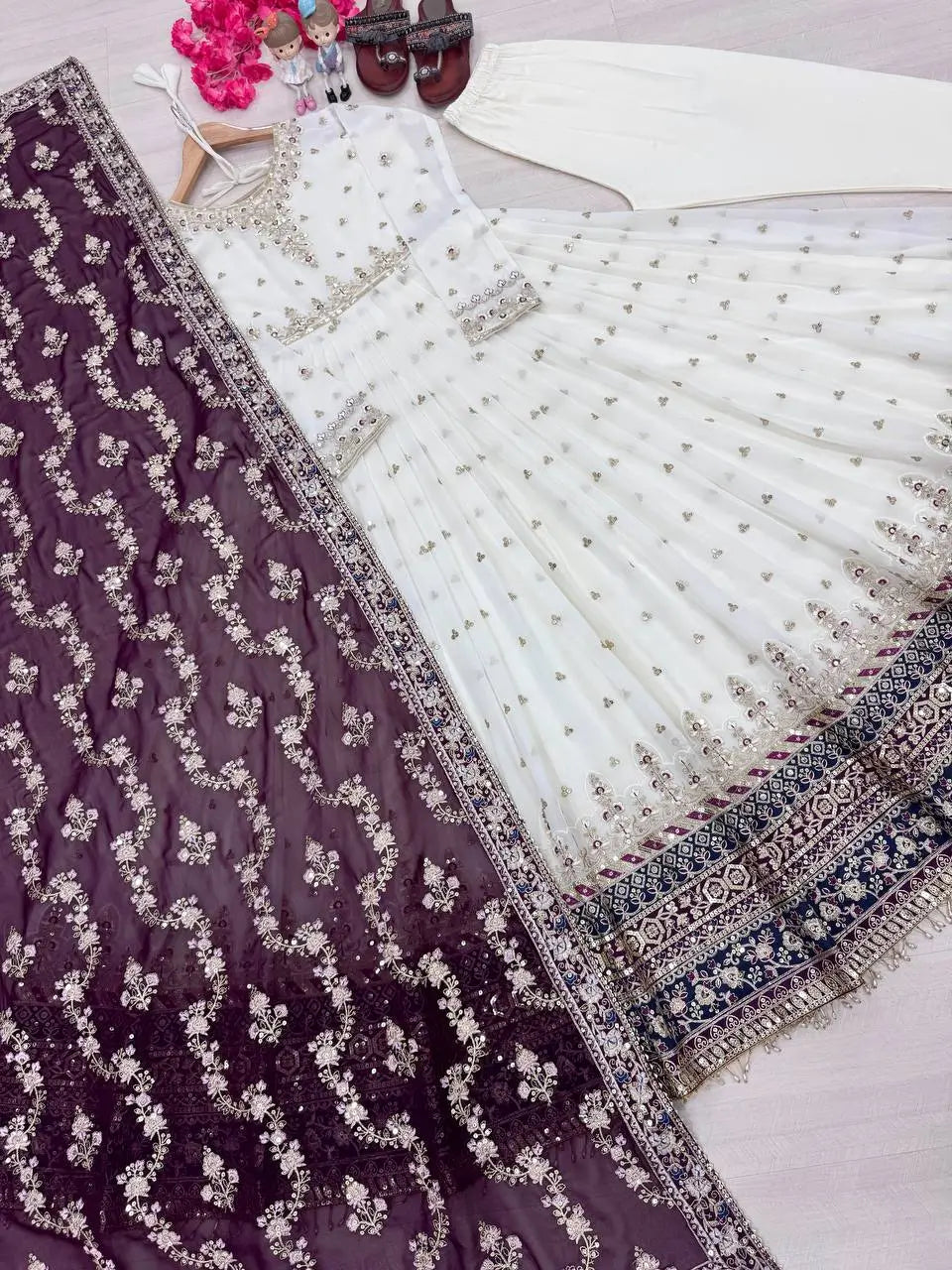 Heavy Faux Georgette Embroidered Anarkali Gown Set with Dupatta