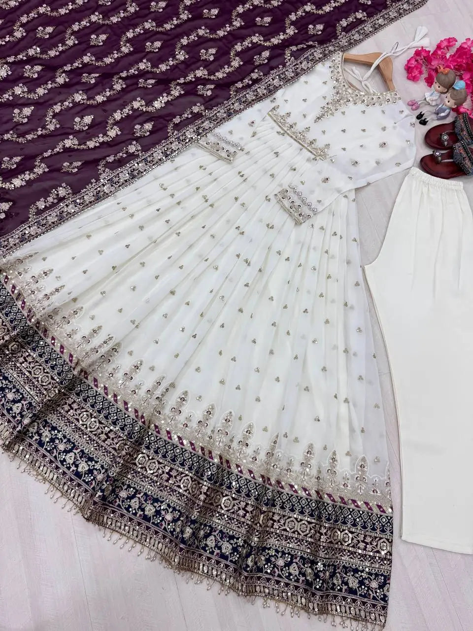 Heavy Faux Georgette Embroidered Anarkali Gown Set with Dupatta