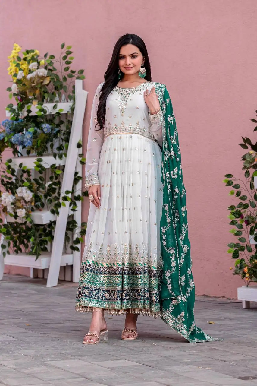 Heavy Faux Georgette Embroidered Anarkali Gown Set with Dupatta