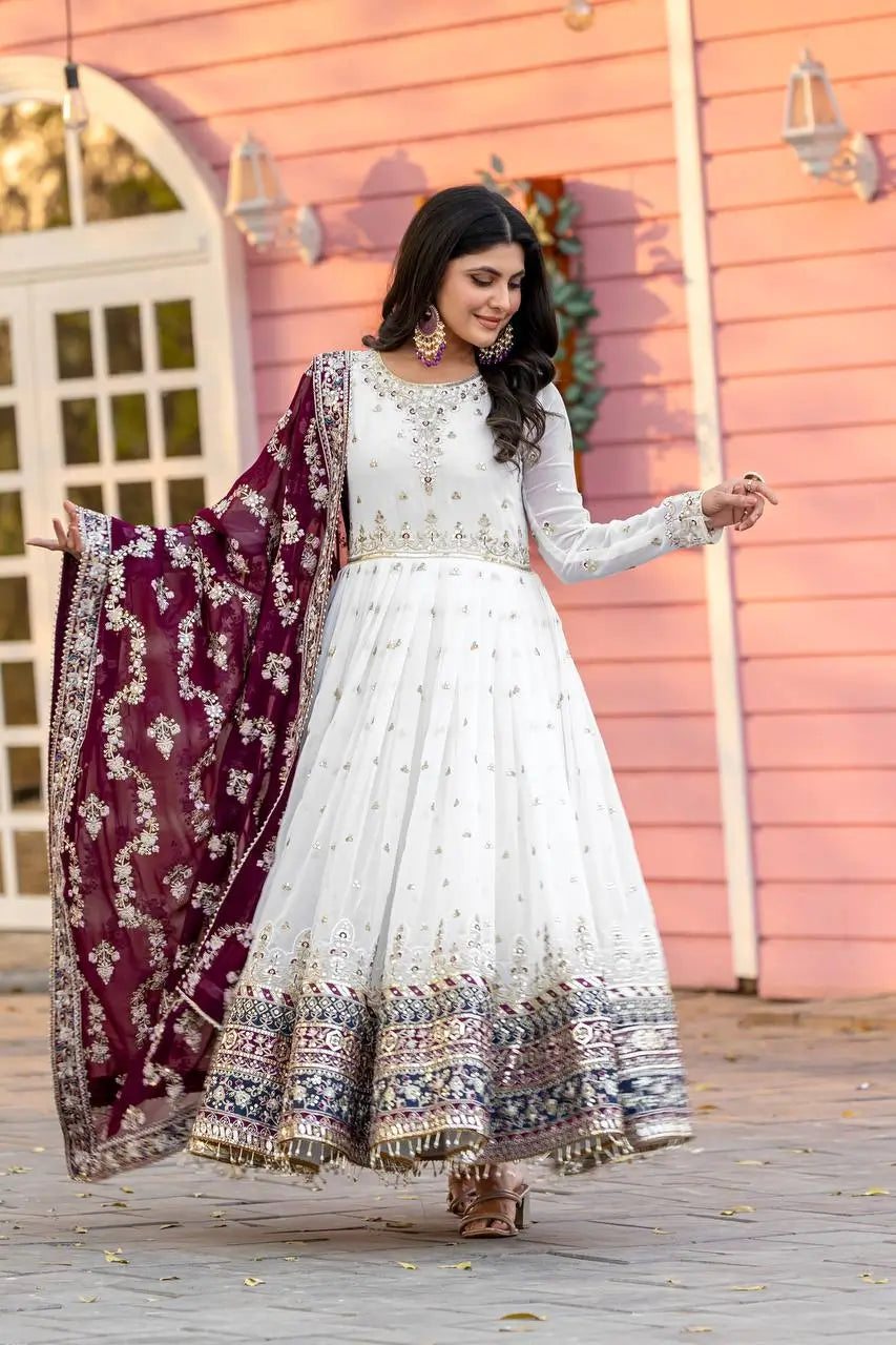 Heavy Faux Georgette Embroidered Anarkali Gown Set with Dupatta