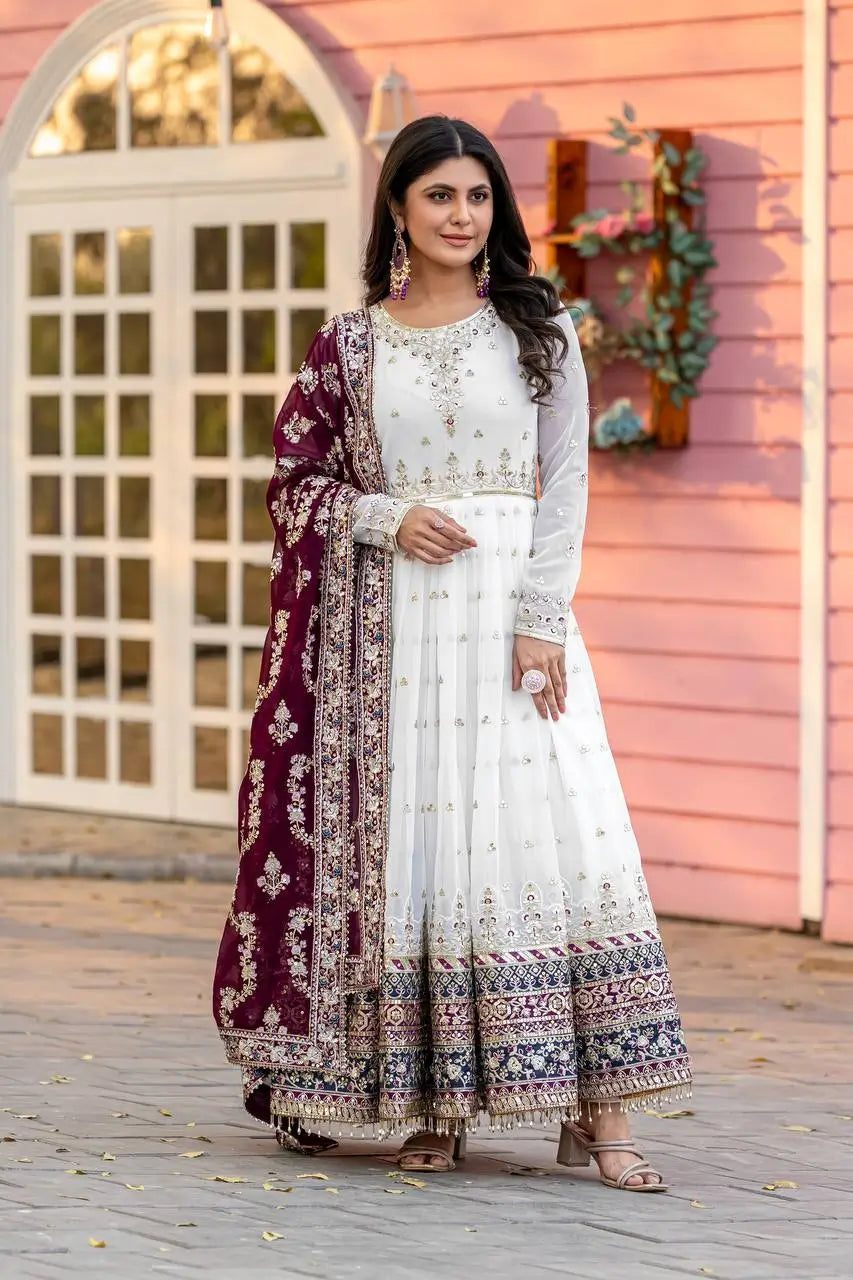 Heavy Faux Georgette Embroidered Anarkali Gown Set with Dupatta