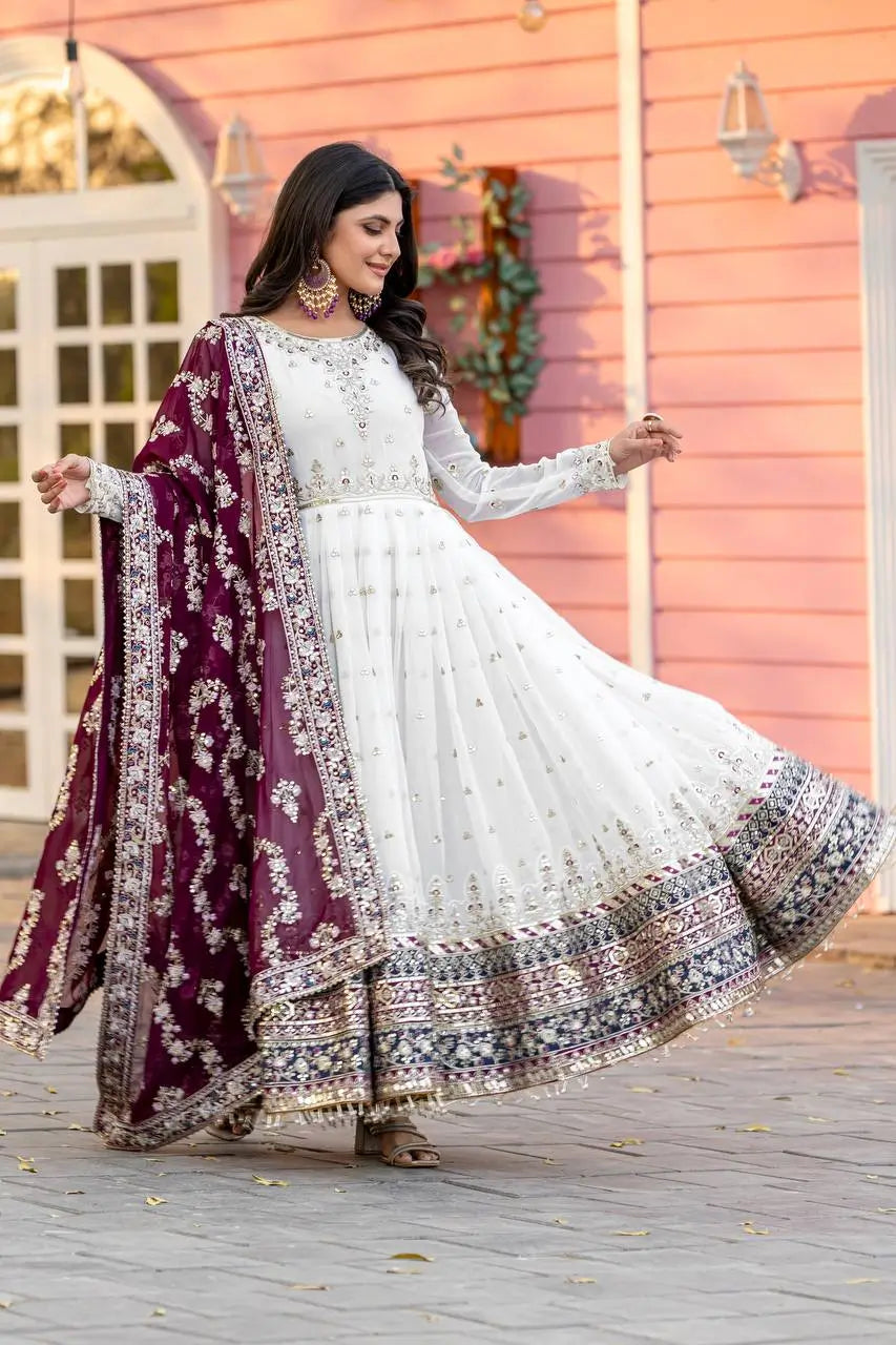 Heavy Faux Georgette Embroidered Anarkali Gown Set with Dupatta