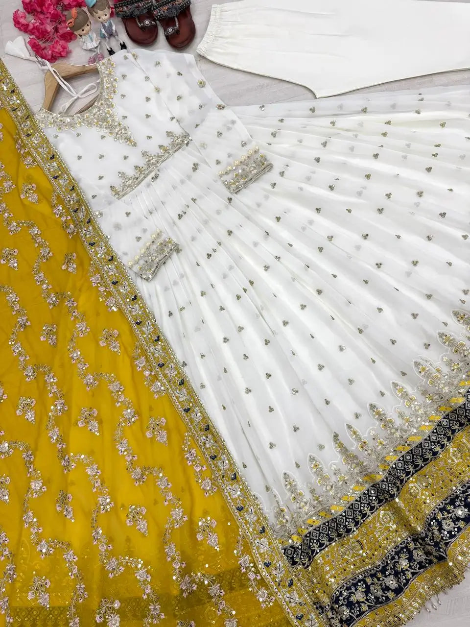 Heavy Faux Georgette Embroidered Anarkali Gown Set with Dupatta