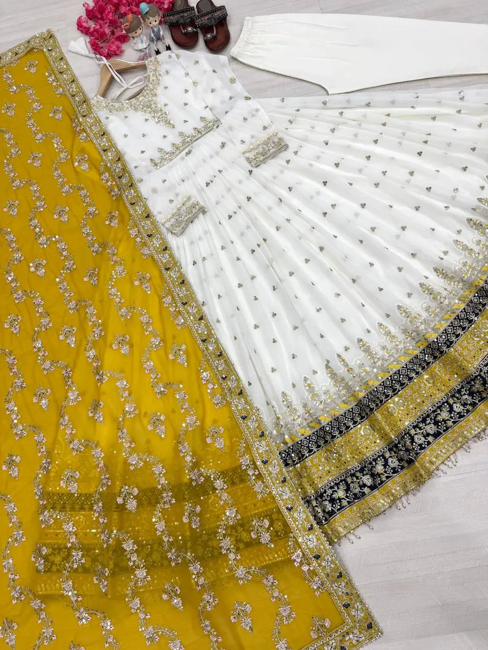 Heavy Faux Georgette Embroidered Anarkali Gown Set with Dupatta
