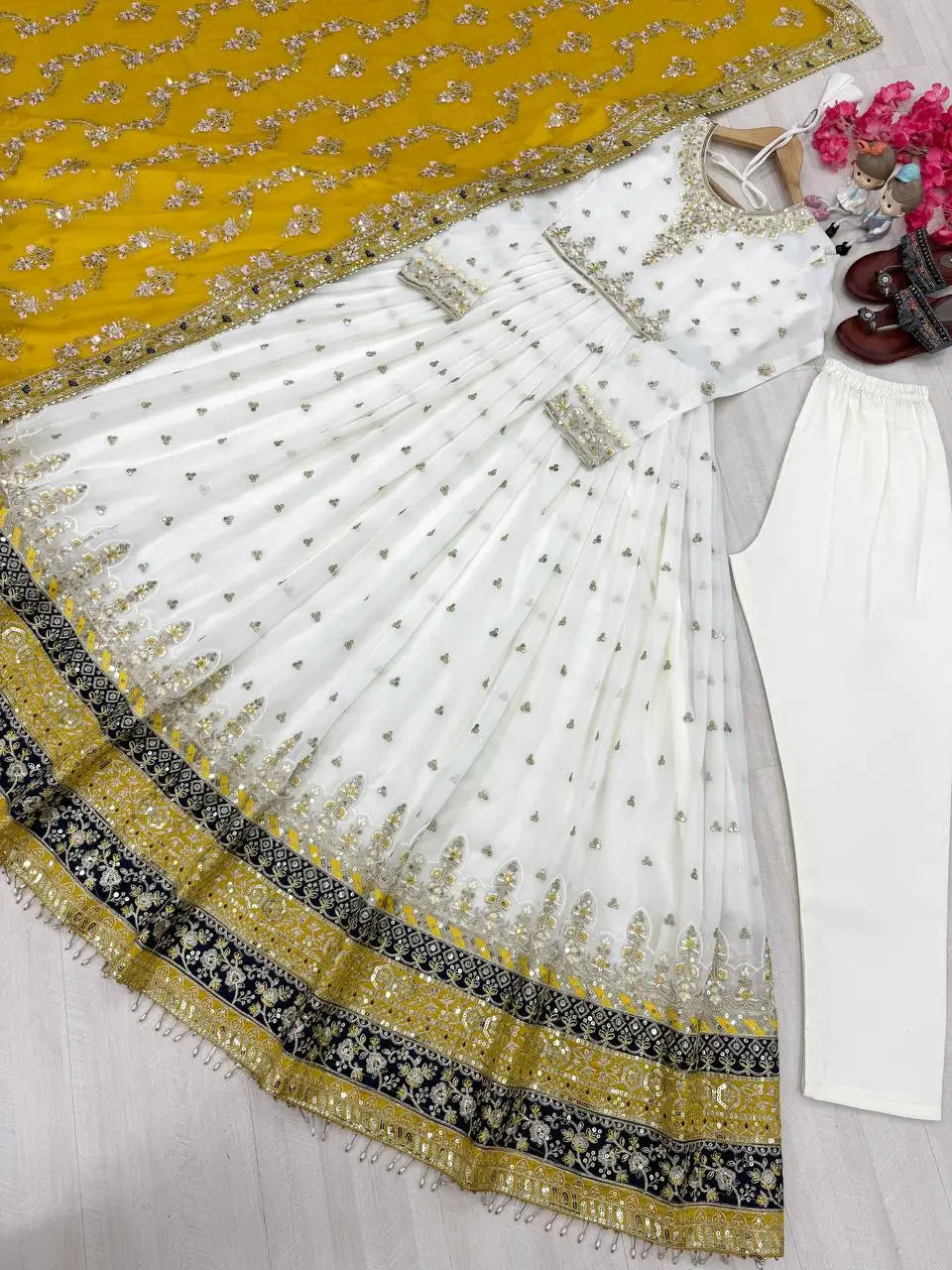 Heavy Faux Georgette Embroidered Anarkali Gown Set with Dupatta