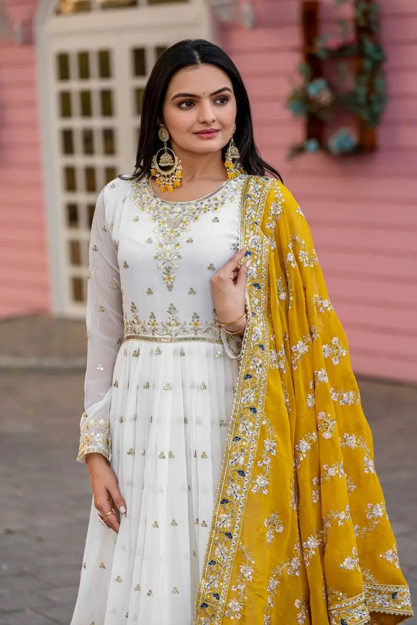Heavy Faux Georgette Embroidered Anarkali Gown Set with Dupatta