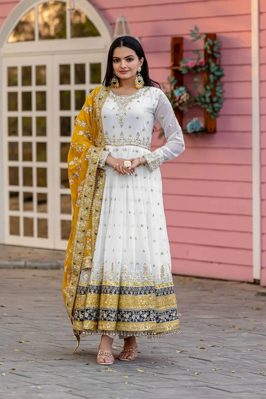 Heavy Faux Georgette Embroidered Anarkali Gown Set with Dupatta