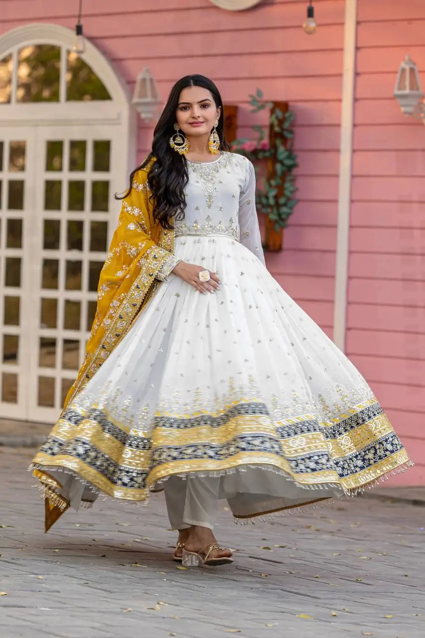Heavy Faux Georgette Embroidered Anarkali Gown Set with Dupatta