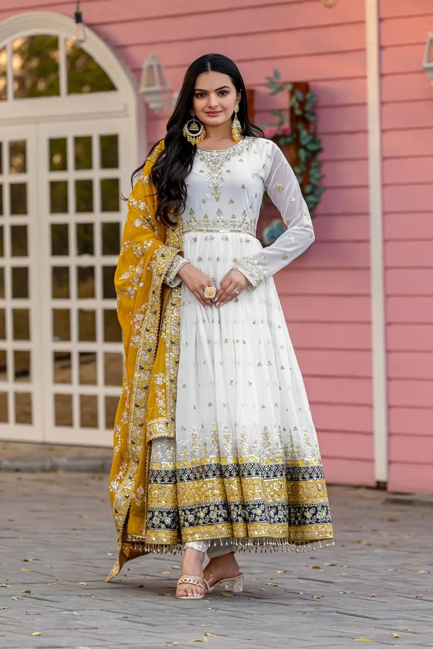 Heavy Faux Georgette Embroidered Anarkali Gown Set with Dupatta
