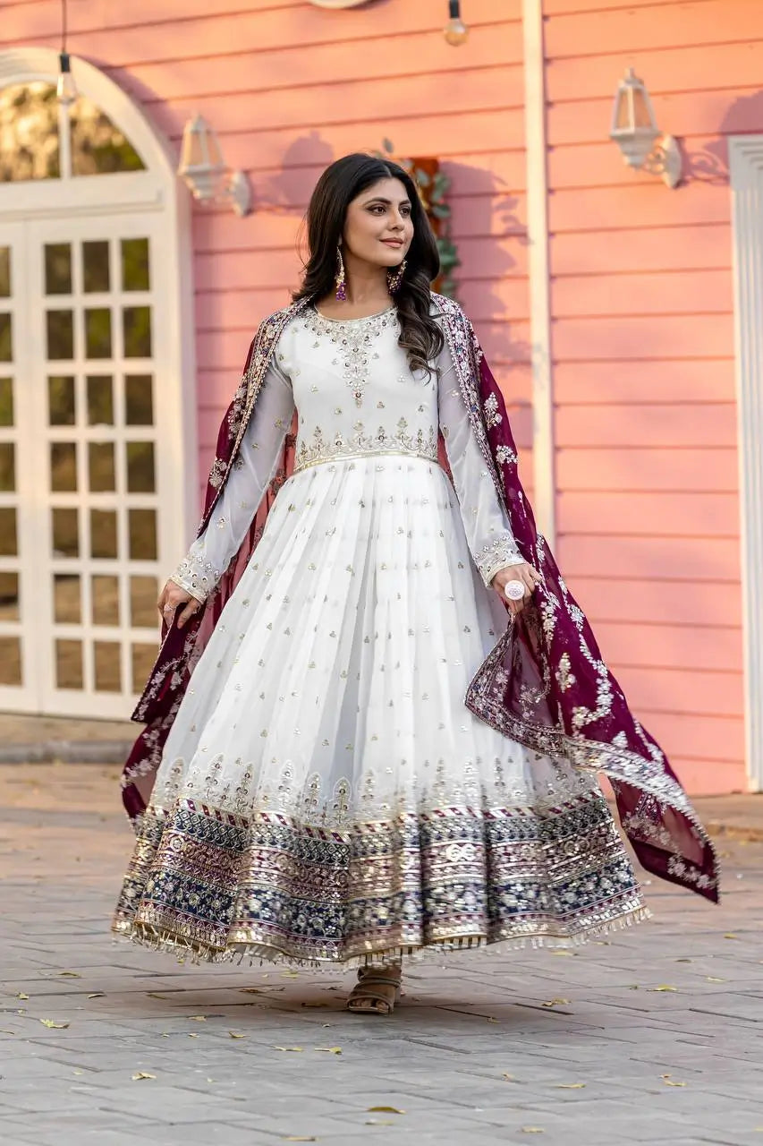 Heavy Faux Georgette Embroidered Anarkali Gown Set with Dupatta