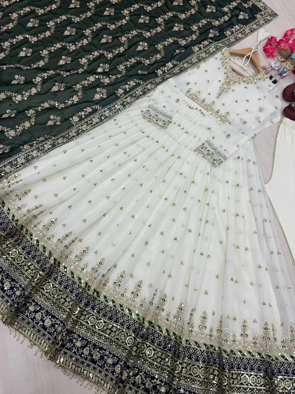 Heavy Faux Georgette Embroidered Anarkali Gown Set with Dupatta