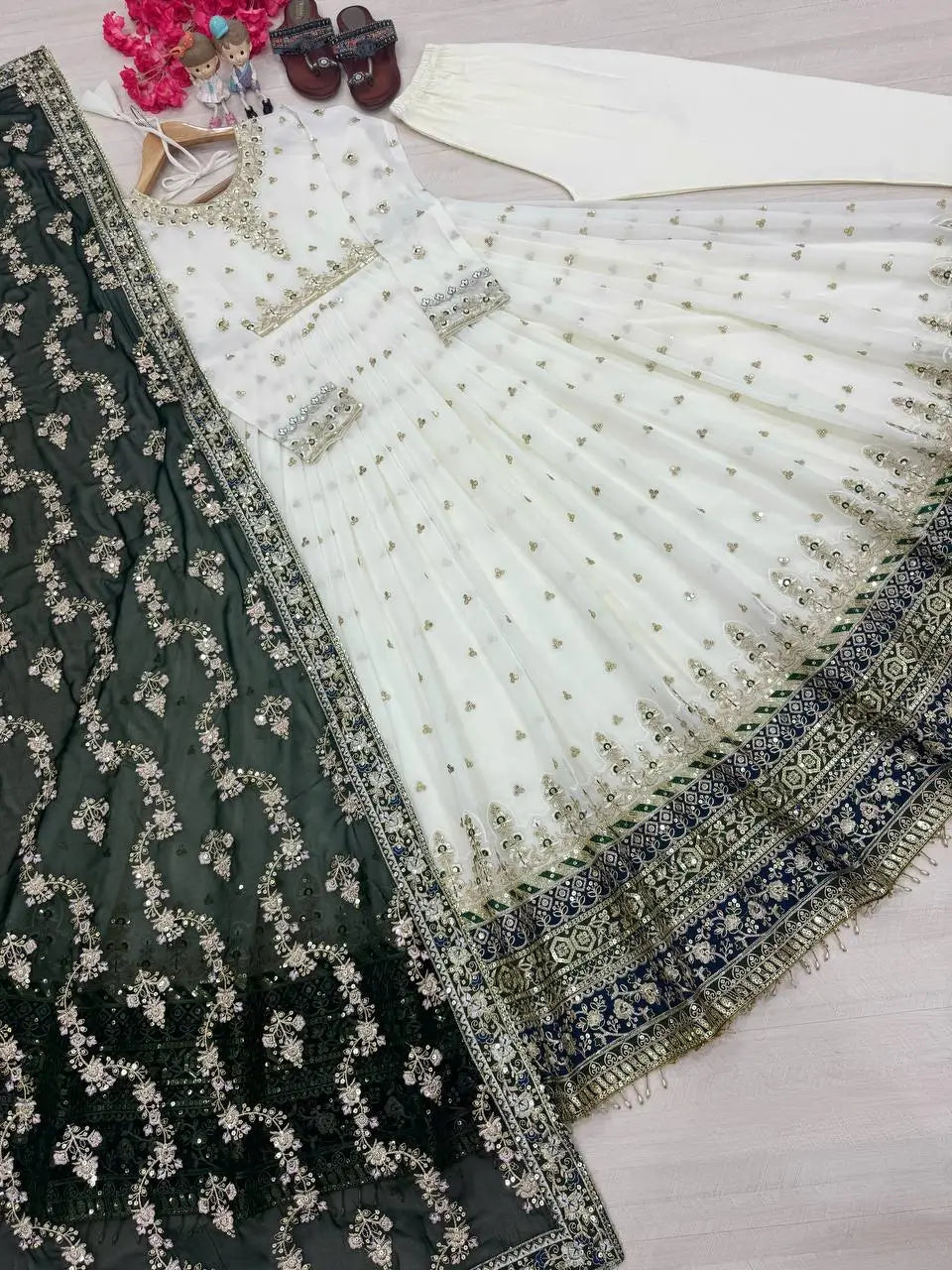 Heavy Faux Georgette Embroidered Anarkali Gown Set with Dupatta