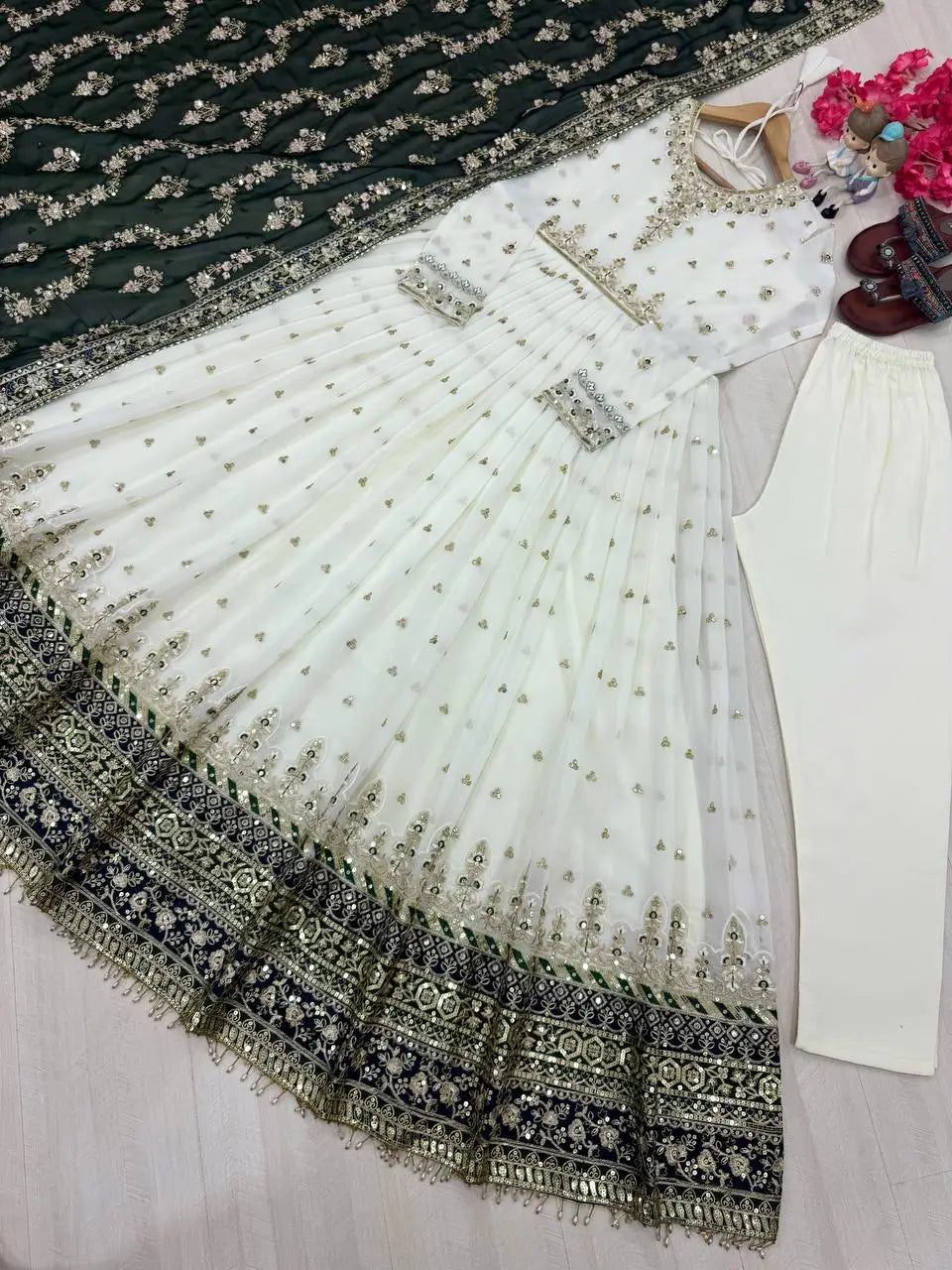 Heavy Faux Georgette Embroidered Anarkali Gown Set with Dupatta