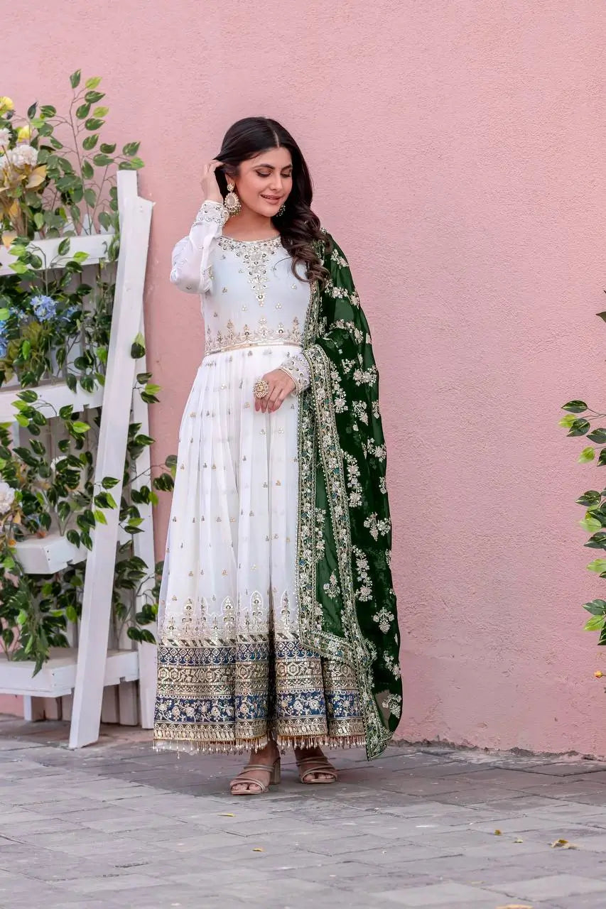 Heavy Faux Georgette Embroidered Anarkali Gown Set with Dupatta
