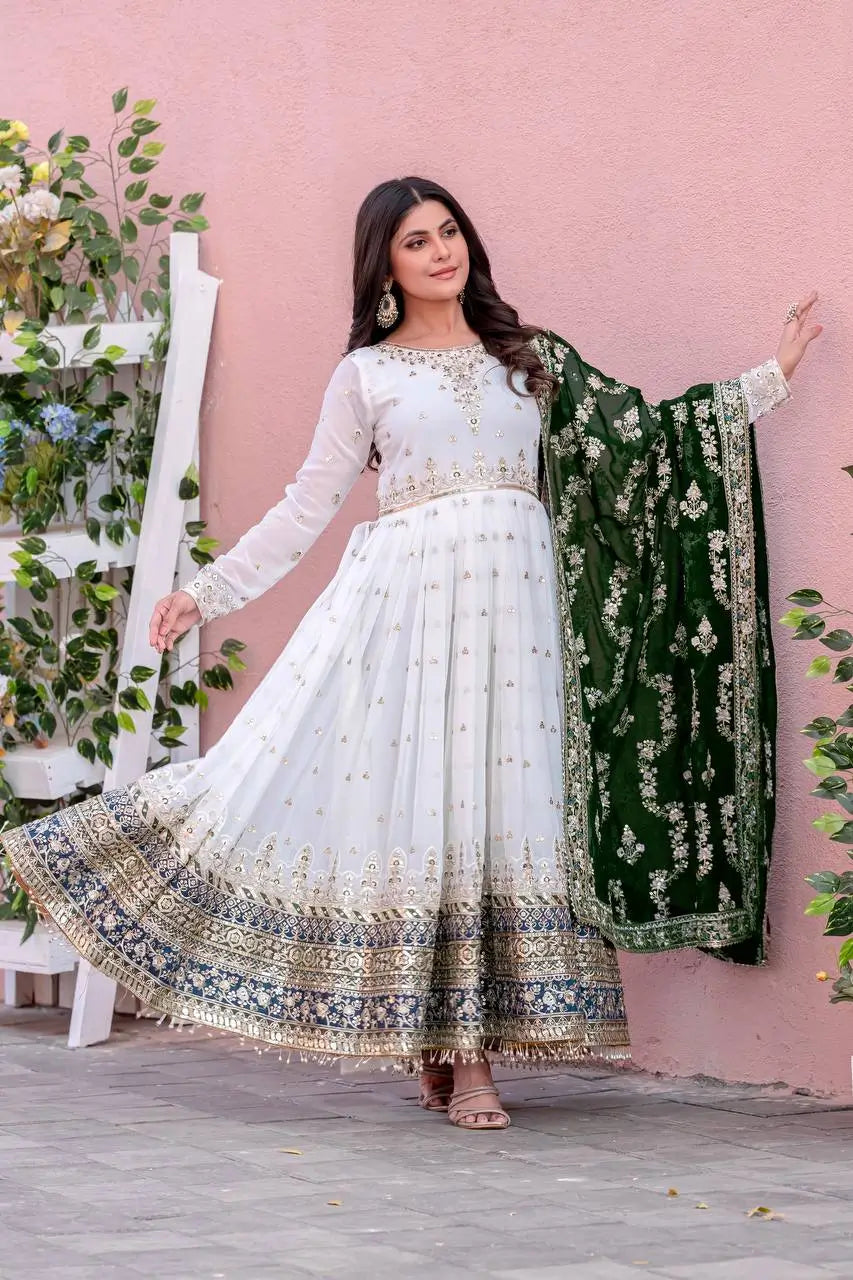 Heavy Faux Georgette Embroidered Anarkali Gown Set with Dupatta