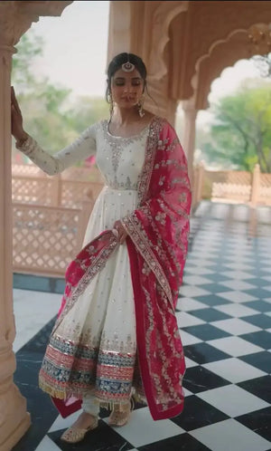Heavy Faux Georgette Embroidered Anarkali Gown with Dupatta & Bottom