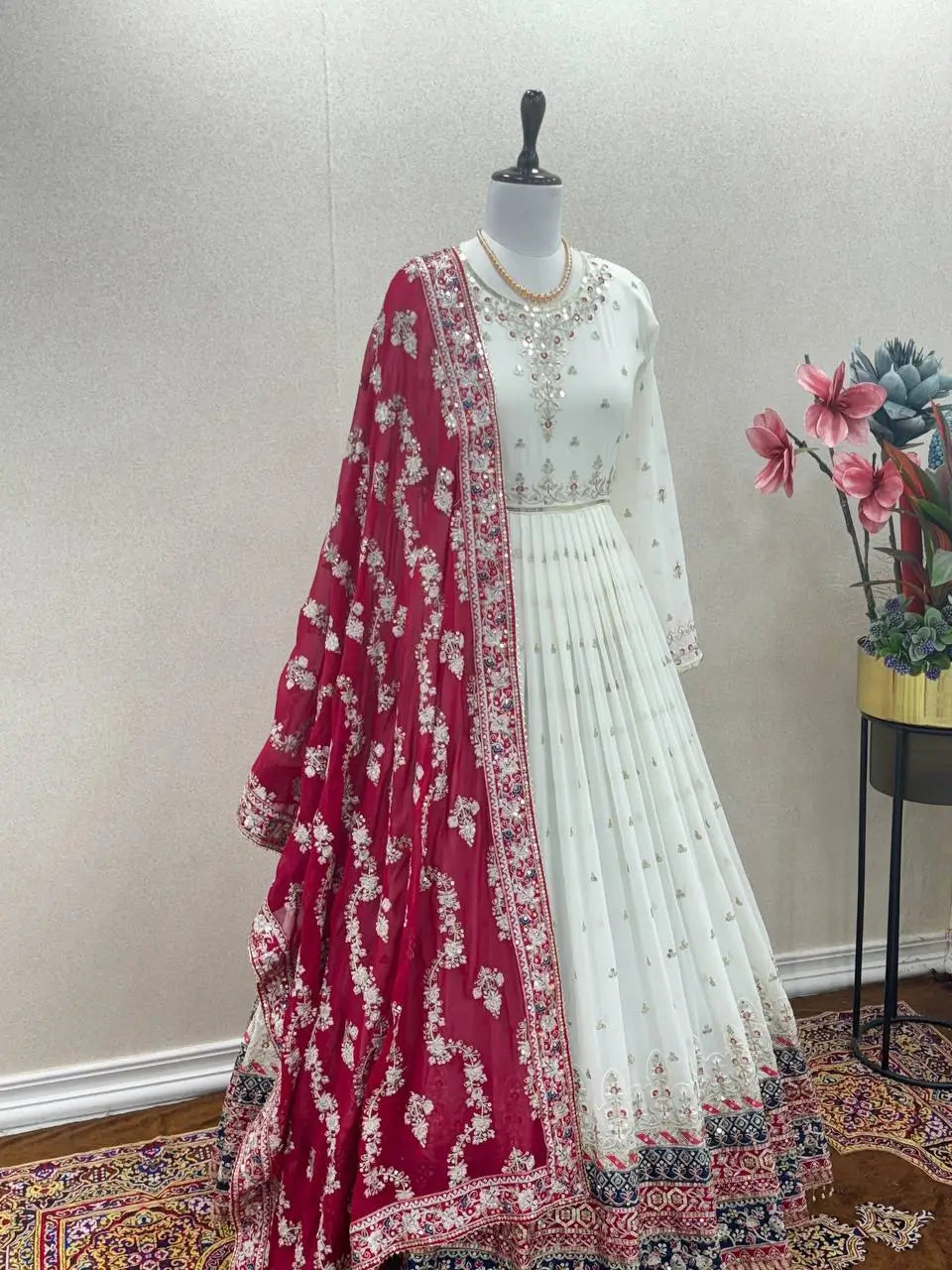 Heavy Faux Georgette Embroidered Anarkali Gown with Dupatta & Bottom