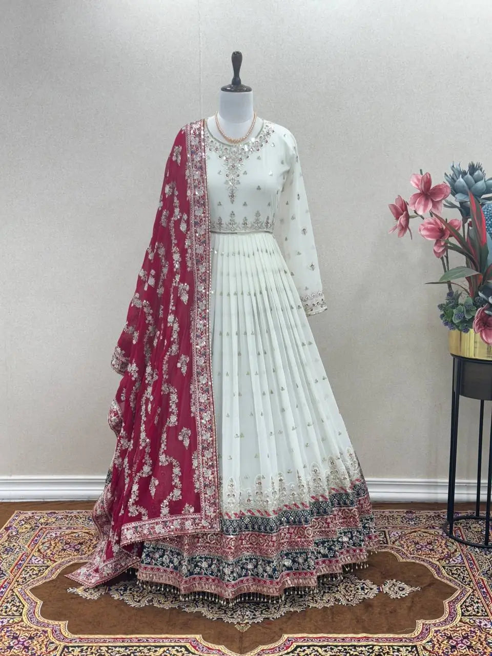 Heavy Faux Georgette Embroidered Anarkali Gown with Dupatta & Bottom