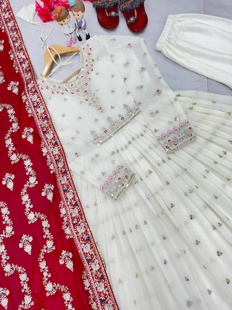 Heavy Faux Georgette Embroidered Anarkali Gown with Dupatta & Bottom