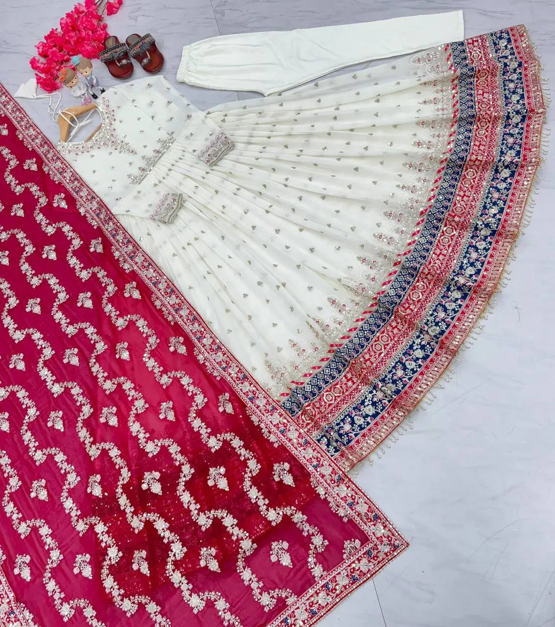 Heavy Faux Georgette Embroidered Anarkali Gown with Dupatta & Bottom