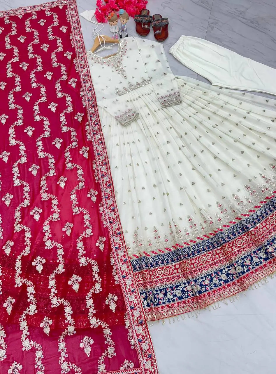 Heavy Faux Georgette Embroidered Anarkali Gown with Dupatta & Bottom