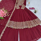 Heavy Faux Georgette Embroidered Gown Sharara Set with Dupatta