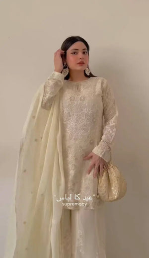 Heavy Faux Georgette Embroidered Palazzo Set with Sequins & Dupatta
