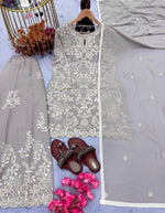 Heavy Faux Georgette Embroidered Palazzo Set with Sequins & Dupatta