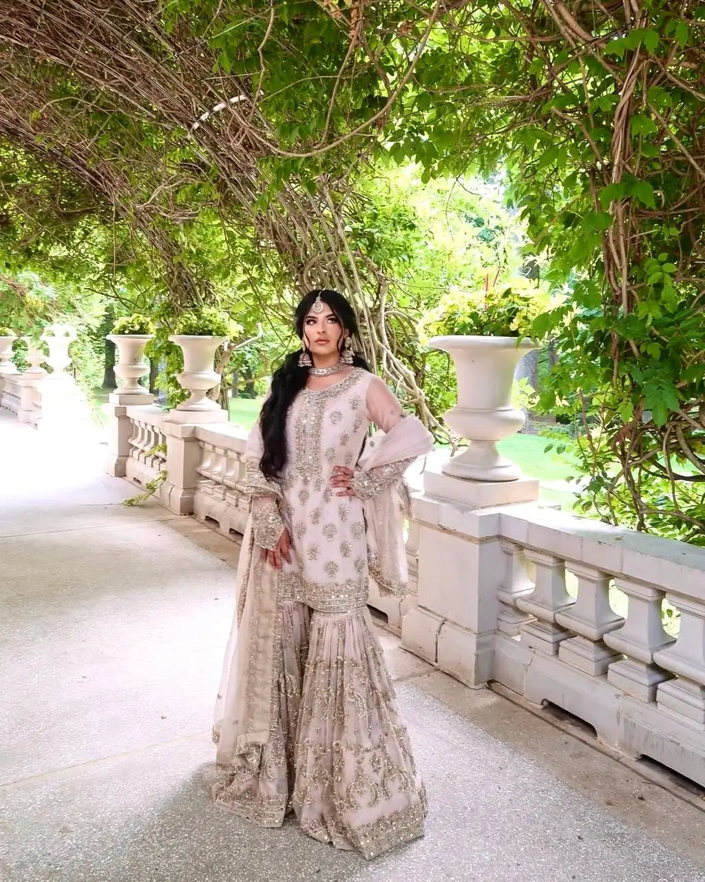 Heavy Faux Georgette Embroidered Sharara Set with Dupatta