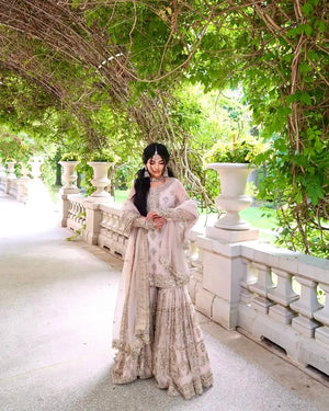 Heavy Faux Georgette Embroidered Sharara Set with Dupatta