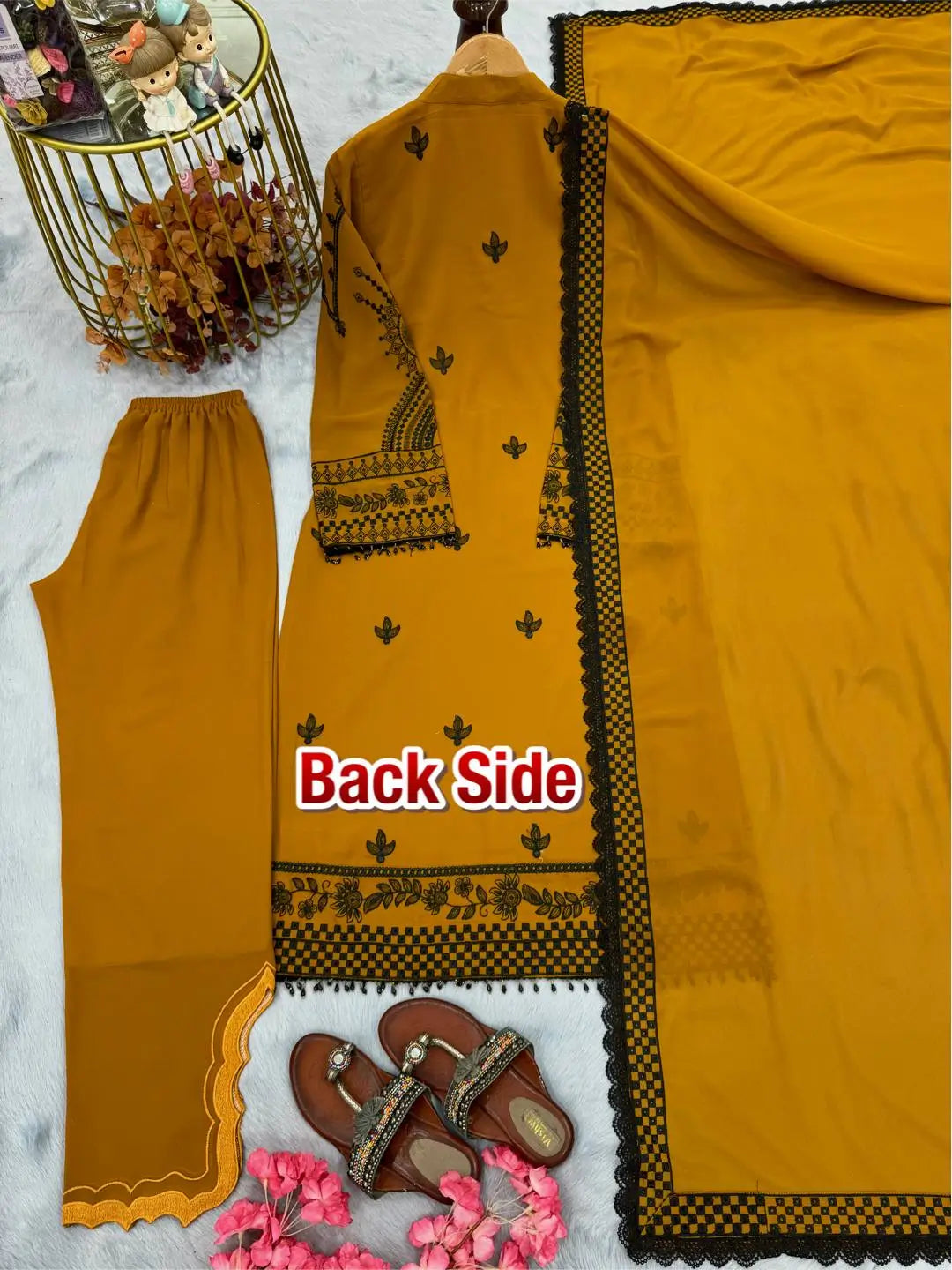 Heavy Faux Georgette Embroidered Suit Set with Plazzo & Dupatta – Festive Party Wear