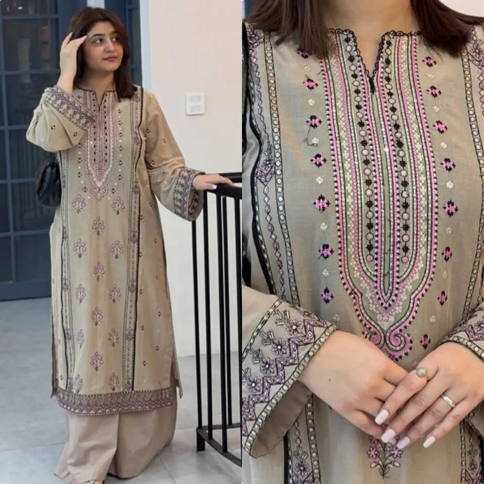 Heavy Faux Georgette Embroidered Suit Set with Sequence Work & Dupatta – Elegant Festive Wear