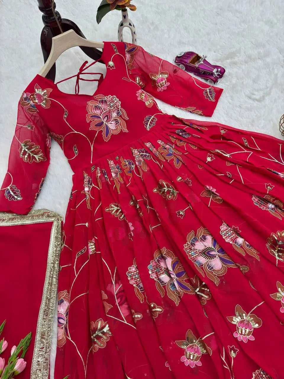 Heavy Fox Georgette Embroidered Gown with Sharara & Dupatta Set