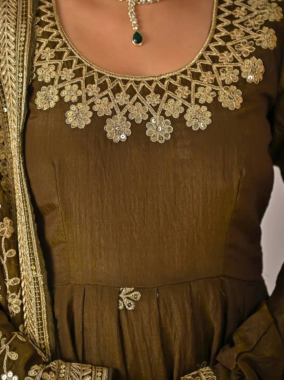 Heavy NC Vichitra Silk Embroidered Anarkali Suit Set with Dupatta