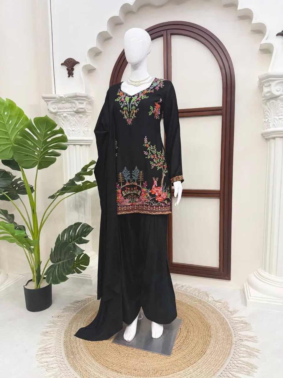 Heavy Rayon Thread Work Sharara Set Black