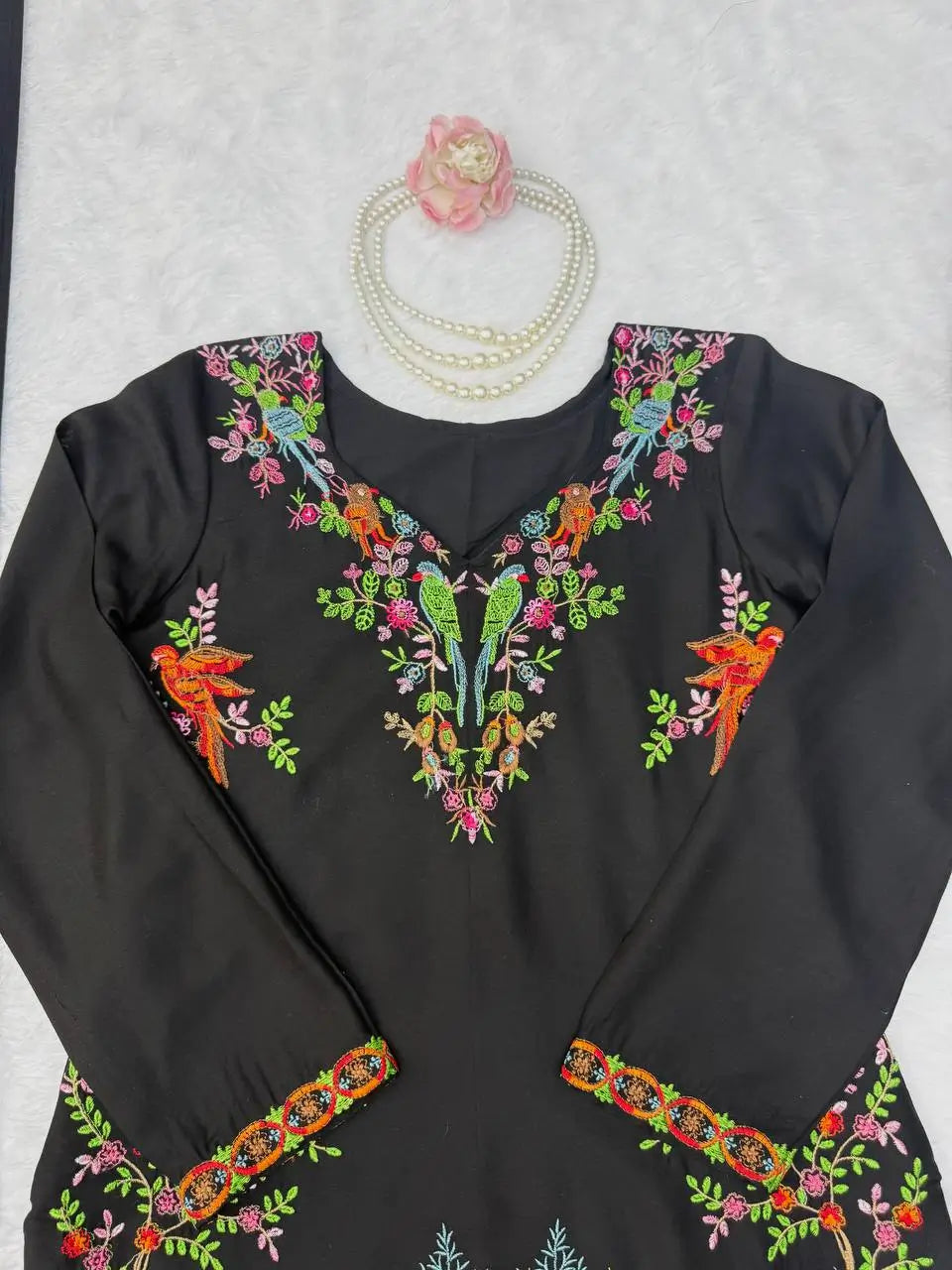 Heavy Rayon Thread Work Sharara Set Black