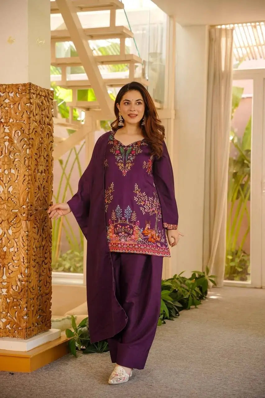 Heavy Rayon Thread Work Sharara Set Black