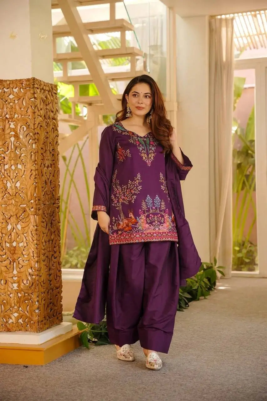 Heavy Rayon Thread Work Sharara Set Black