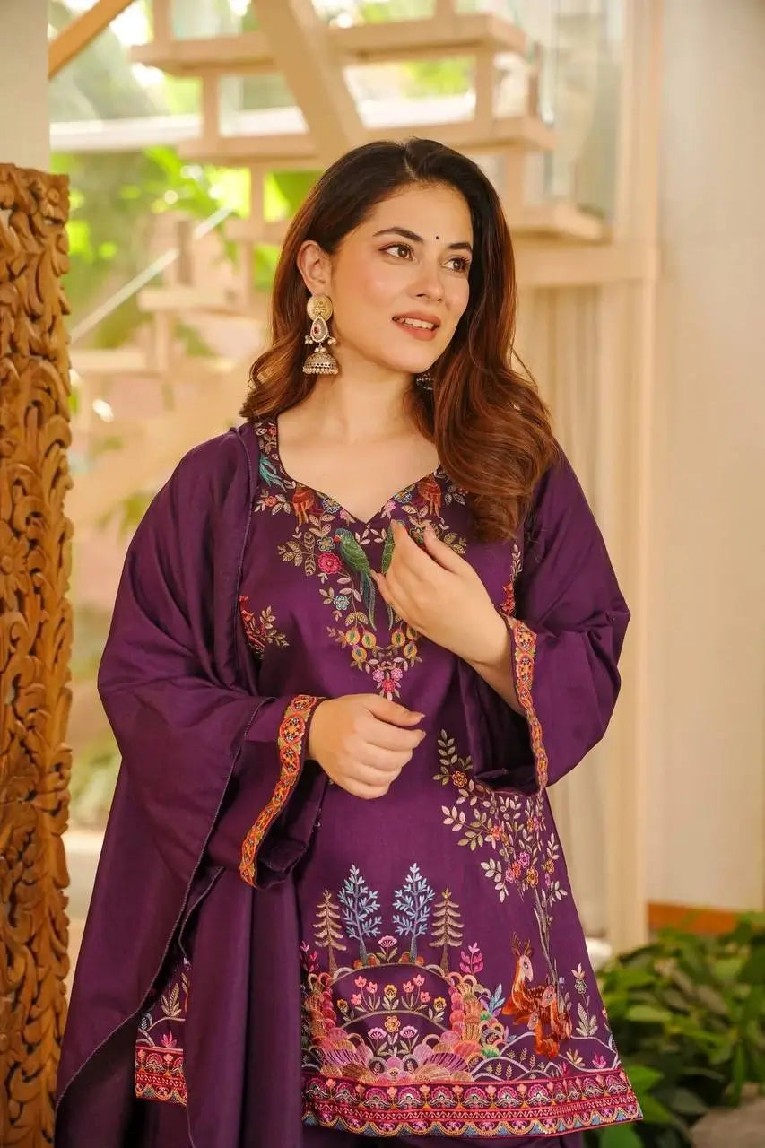 Heavy Rayon Thread Work Sharara Set Black