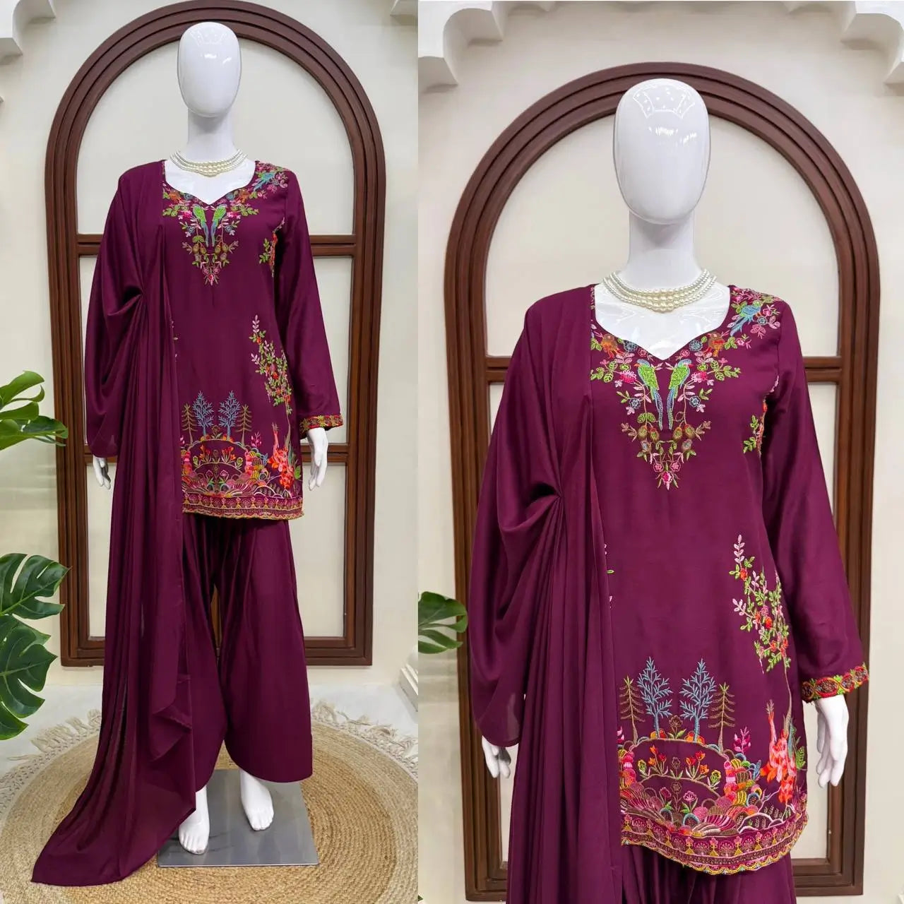 Heavy Rayon Thread Work Sharara Set Black