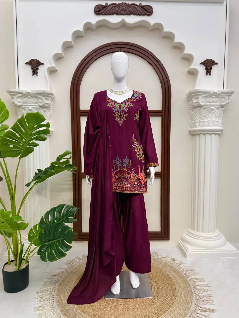 Heavy Rayon Thread Work Sharara Set Black