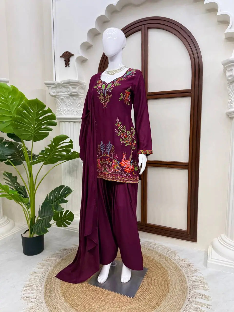 Heavy Rayon Thread Work Sharara Set Black