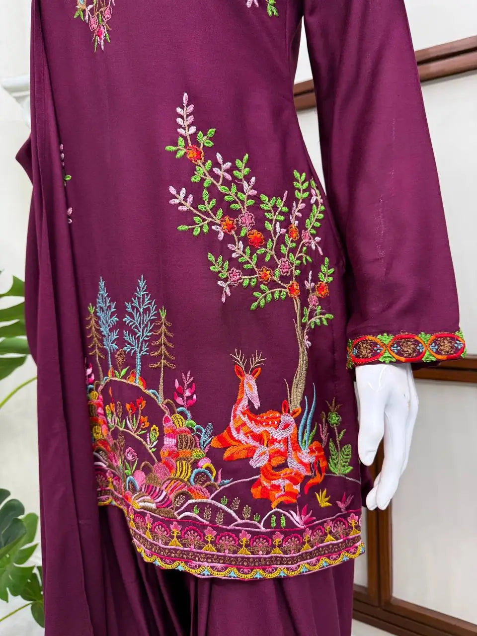 Heavy Rayon Thread Work Sharara Set Black