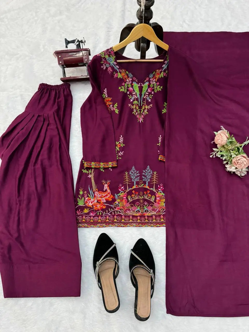 Heavy Rayon Thread Work Sharara Set Black