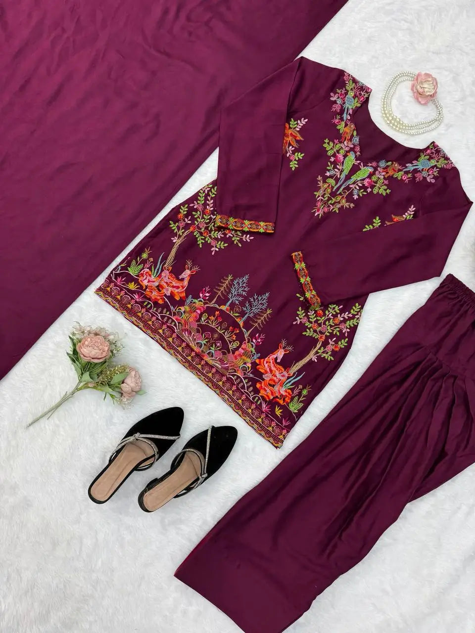 Heavy Rayon Thread Work Sharara Set Black