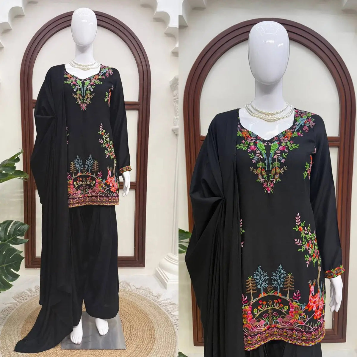Heavy Rayon Thread Work Sharara Set Black