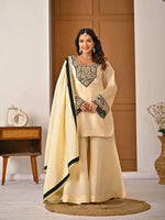Heavy Roman Silk Sharara Palazzo Suit Set with Embroidery & Diamond Work Dupatta