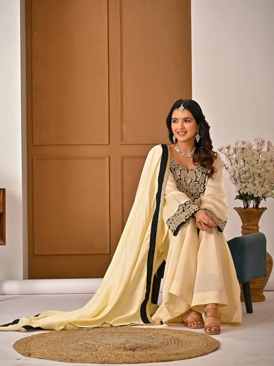 Heavy Roman Silk Sharara Palazzo Suit Set with Embroidery & Diamond Work Dupatta